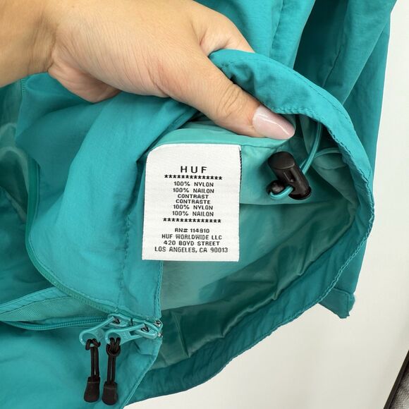 Huf Teal Blue Windbreaker Nylon Mens Jacket Size Small - Picture 10 of 10